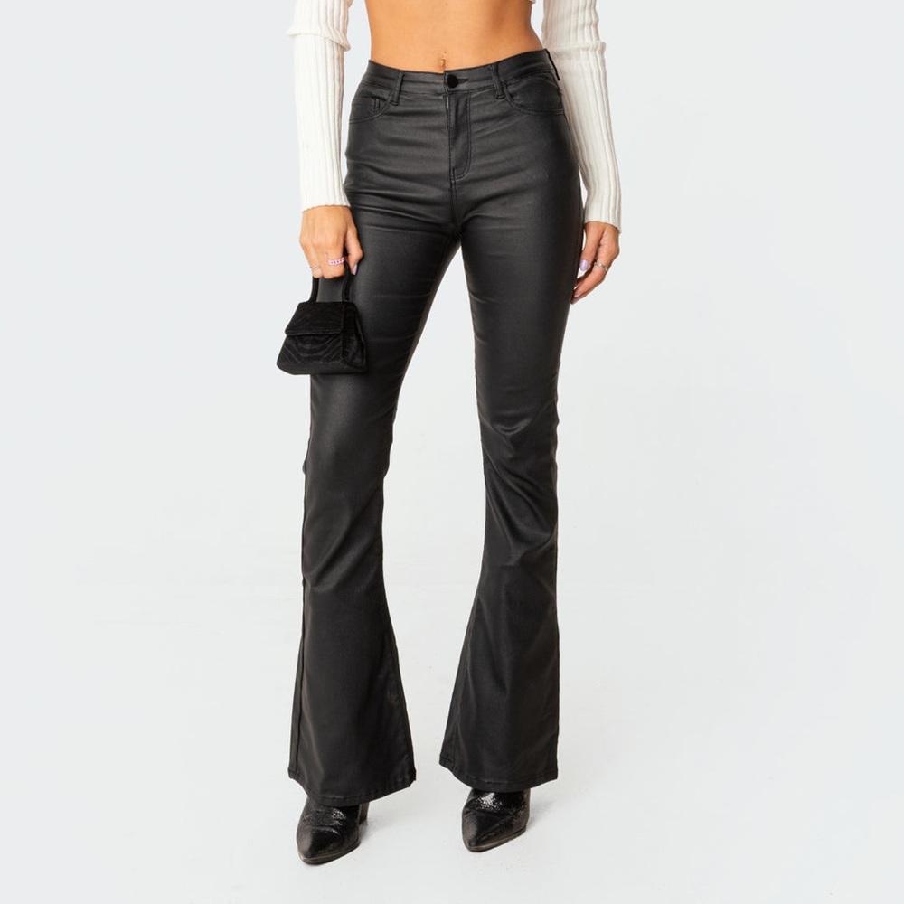 edikted faux leather flare jeans